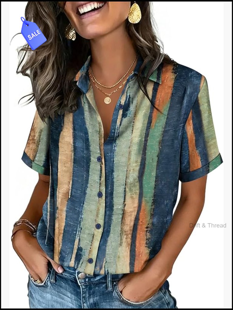 Short Sleeve Button Down Shirt V Neck Blouse Womens Dressy Casual